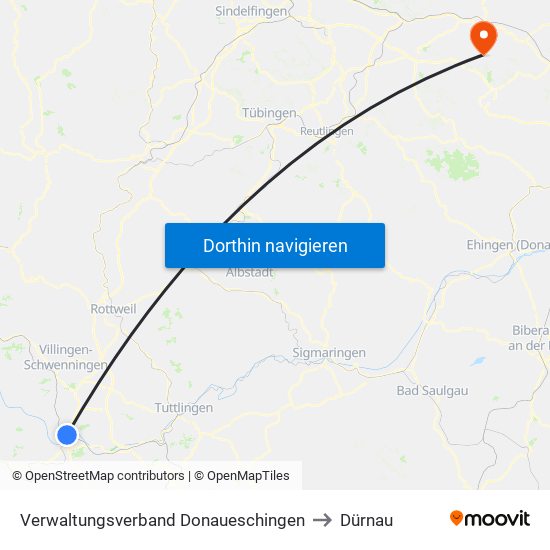 Verwaltungsverband Donaueschingen to Dürnau map