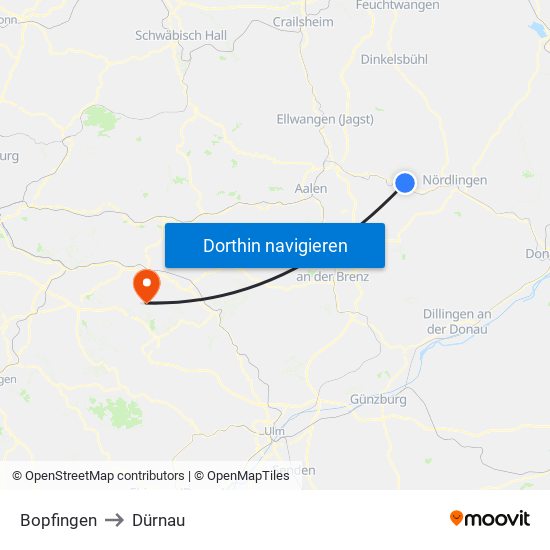 Bopfingen to Dürnau map