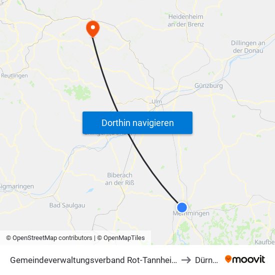 Gemeindeverwaltungsverband Rot-Tannheim to Dürnau map