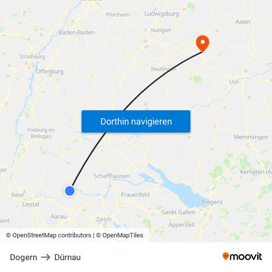 Dogern to Dürnau map