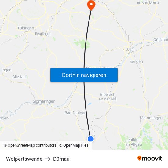 Wolpertswende to Dürnau map