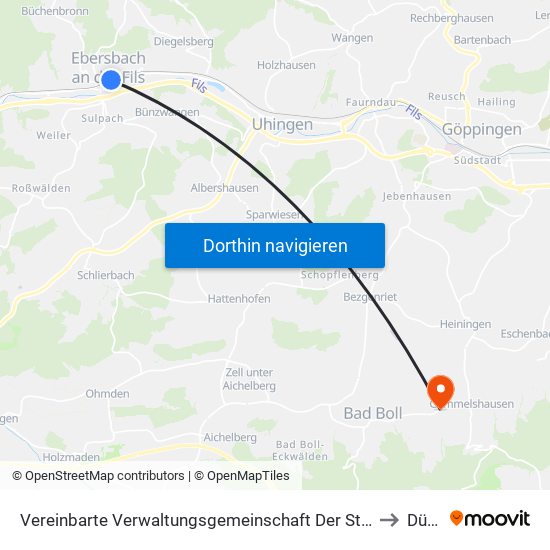 Vereinbarte Verwaltungsgemeinschaft Der Stadt Ebersbach An Der Fils to Dürnau map
