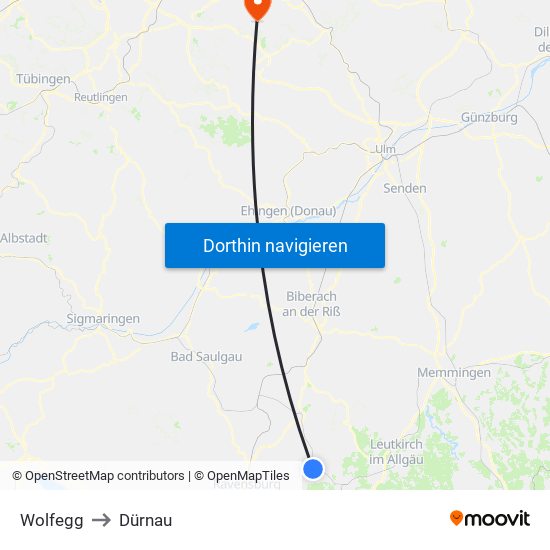 Wolfegg to Dürnau map