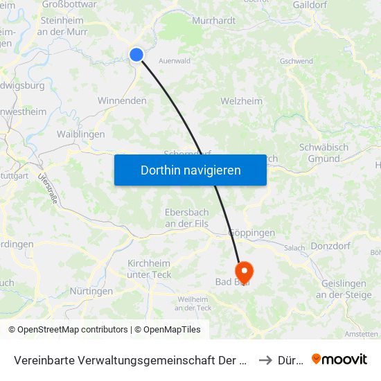 Vereinbarte Verwaltungsgemeinschaft Der Stadt Backnang to Dürnau map