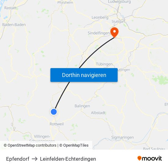 Epfendorf to Leinfelden-Echterdingen map