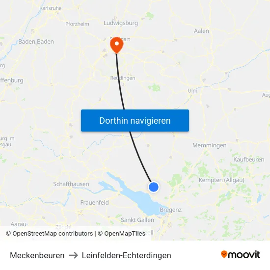 Meckenbeuren to Leinfelden-Echterdingen map