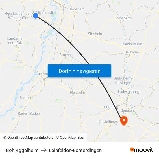 Böhl-Iggelheim to Leinfelden-Echterdingen map