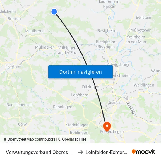 Verwaltungsverband Oberes Zabergäu to Leinfelden-Echterdingen map