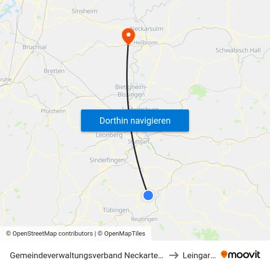 Gemeindeverwaltungsverband Neckartenzlingen to Leingarten map