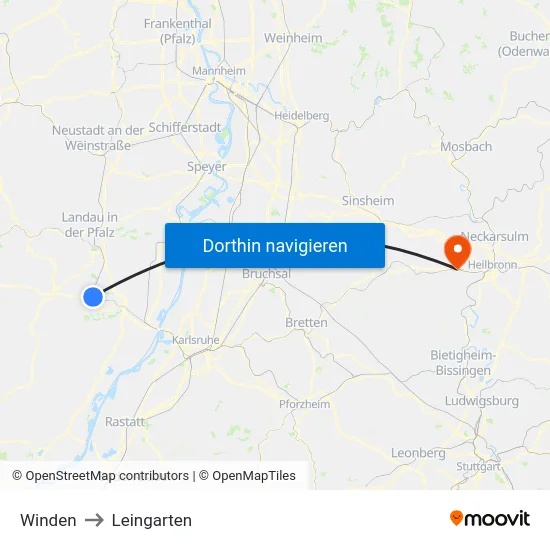 Winden to Leingarten map