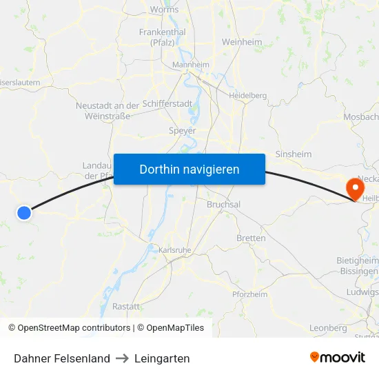 Dahner Felsenland to Leingarten map