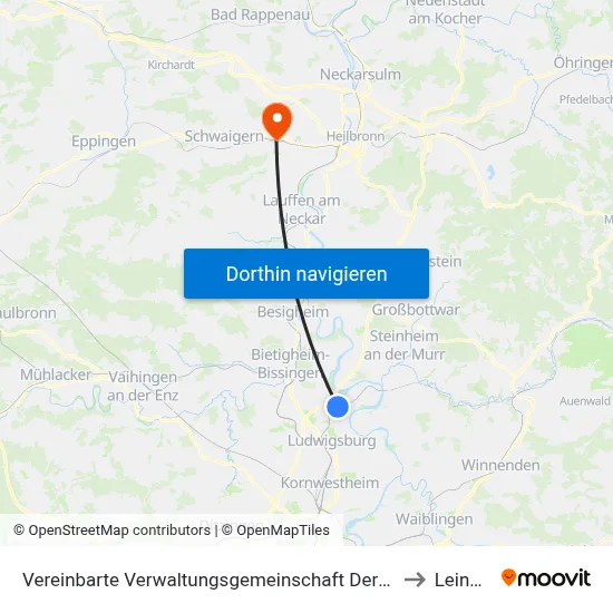 Vereinbarte Verwaltungsgemeinschaft Der Stadt Freiberg am Neckar to Leingarten map