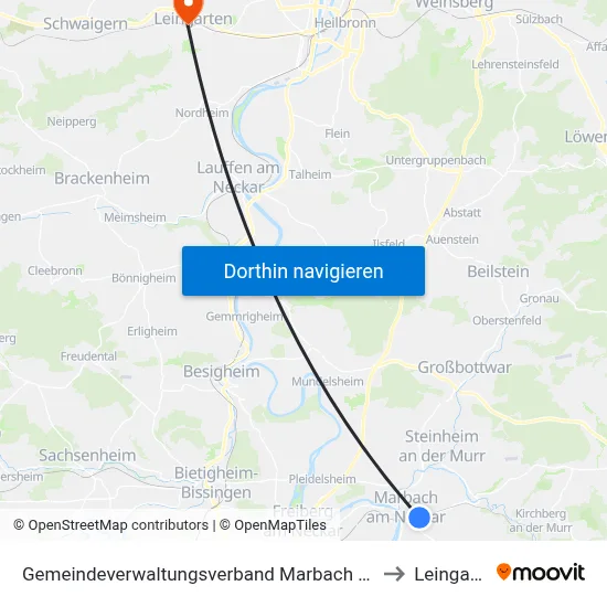 Gemeindeverwaltungsverband Marbach am Neckar to Leingarten map