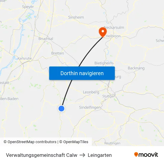 Verwaltungsgemeinschaft Calw to Leingarten map