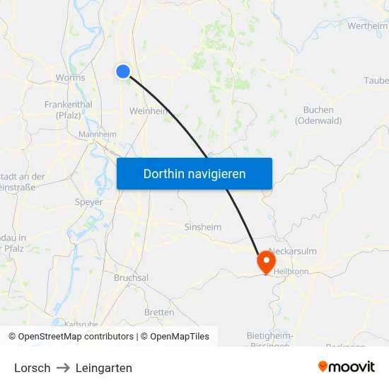 Lorsch to Leingarten map