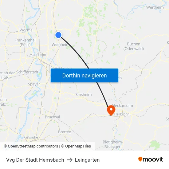 Vvg Der Stadt Hemsbach to Leingarten map