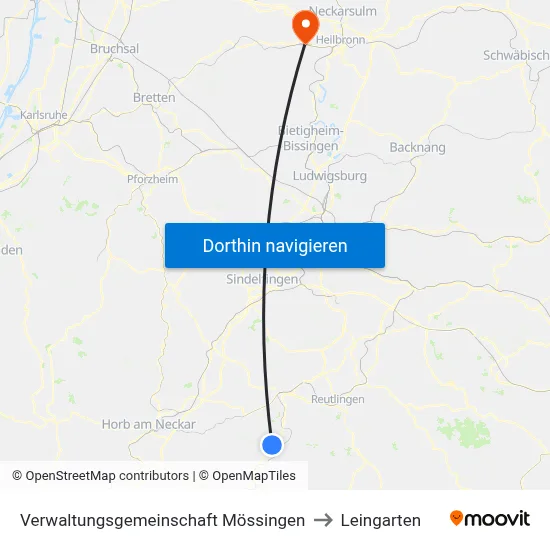 Verwaltungsgemeinschaft Mössingen to Leingarten map