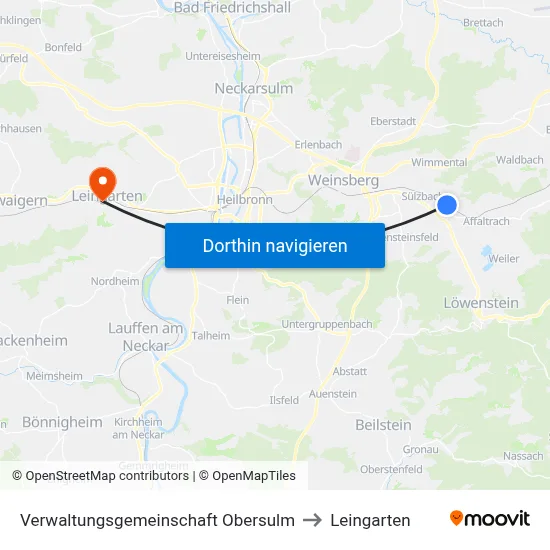 Verwaltungsgemeinschaft Obersulm to Leingarten map