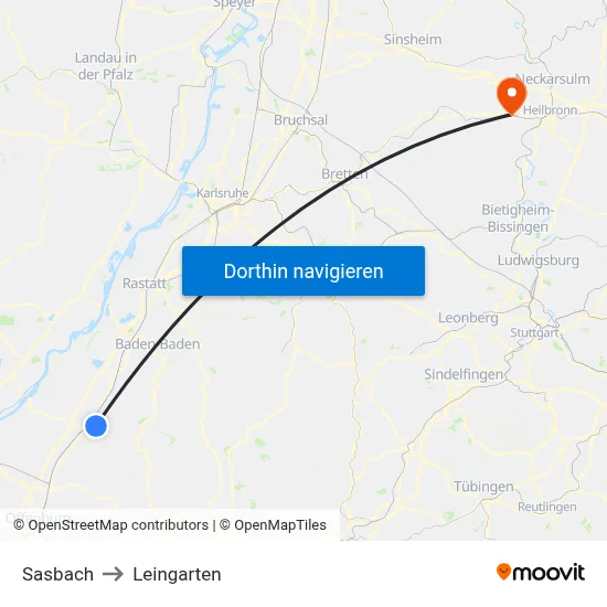 Sasbach to Leingarten map