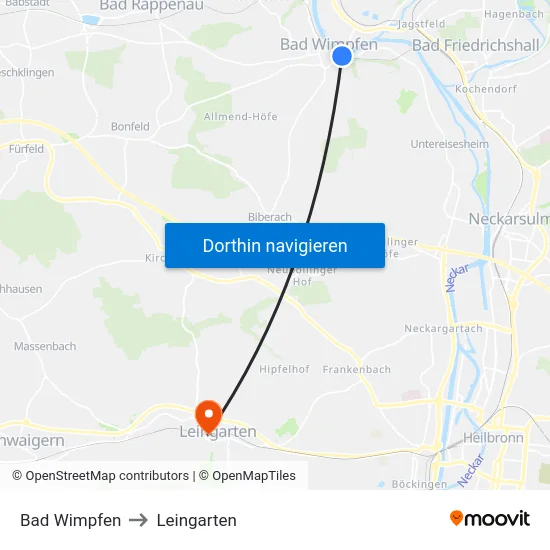 Bad Wimpfen to Leingarten map
