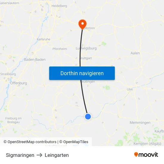 Sigmaringen to Leingarten map