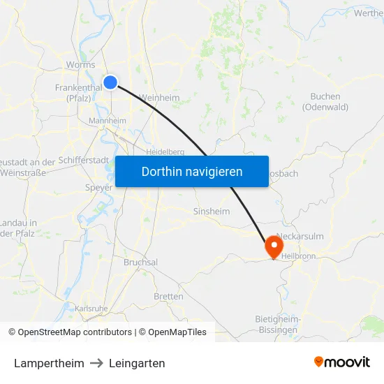 Lampertheim to Leingarten map