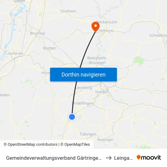 Gemeindeverwaltungsverband Gärtringen/Ehningen to Leingarten map