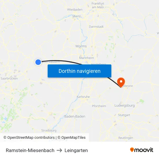 Ramstein-Miesenbach to Leingarten map