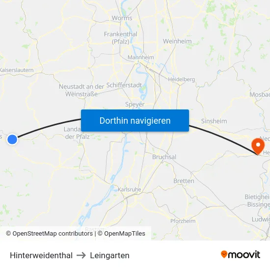 Hinterweidenthal to Leingarten map