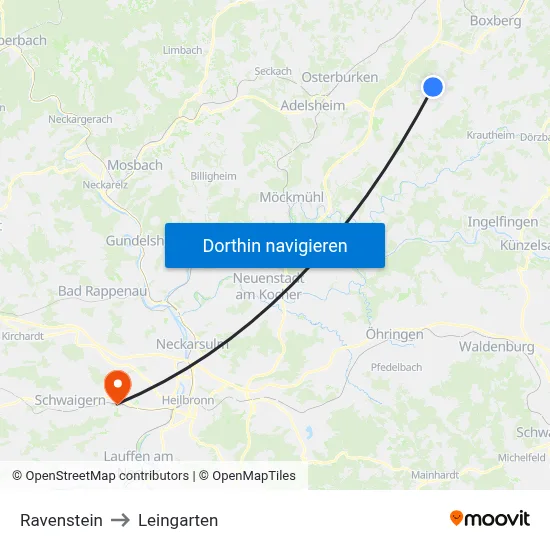 Ravenstein to Leingarten map
