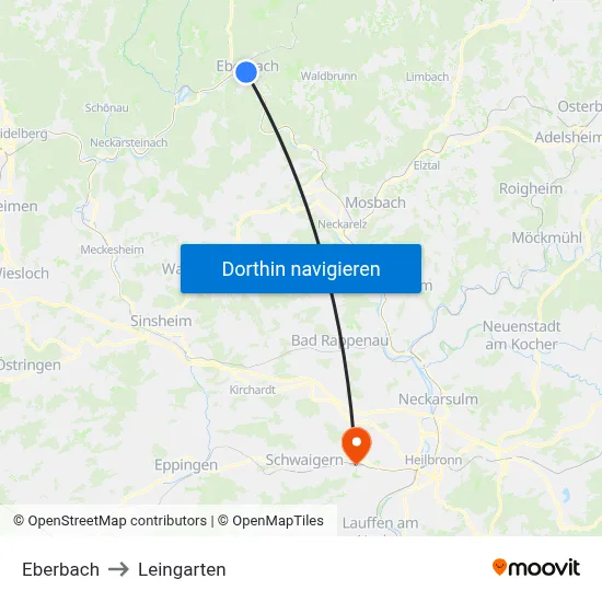 Eberbach to Leingarten map