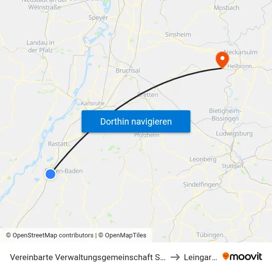 Vereinbarte Verwaltungsgemeinschaft Sinzheim to Leingarten map