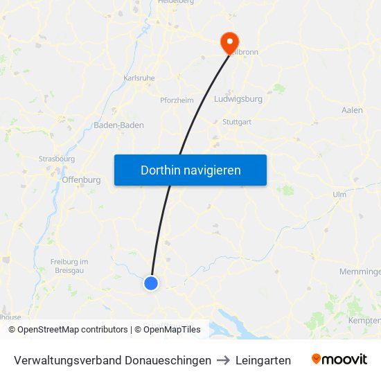 Verwaltungsverband Donaueschingen to Leingarten map