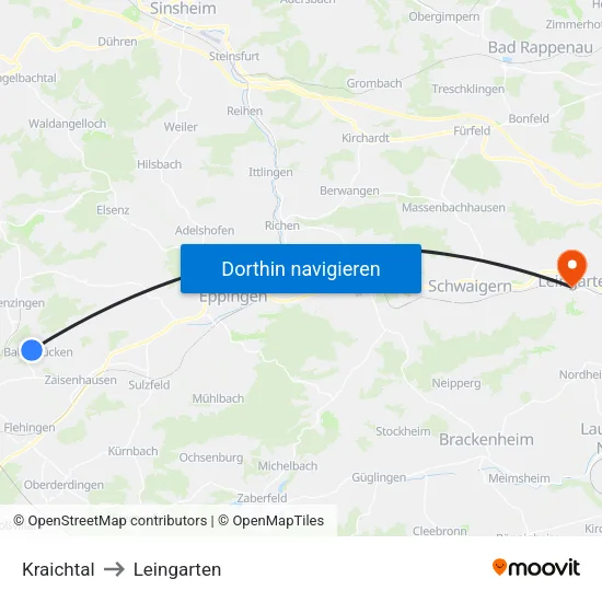 Kraichtal to Leingarten map