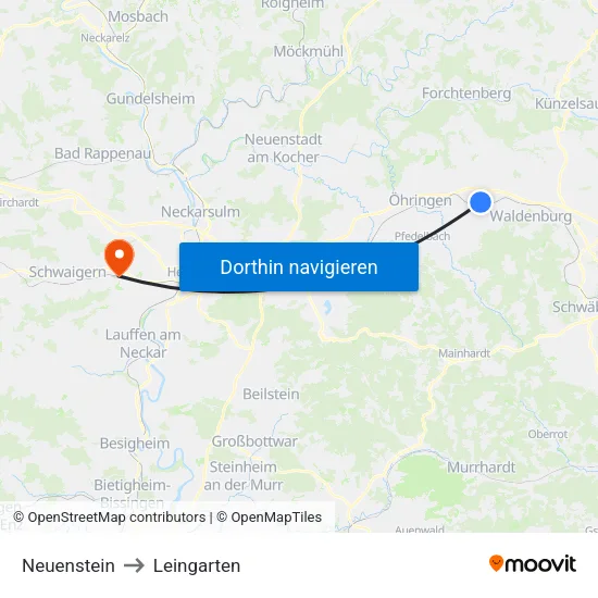 Neuenstein to Leingarten map