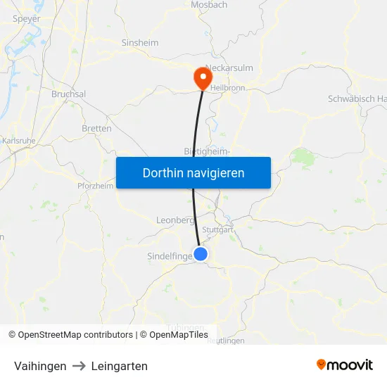 Vaihingen to Leingarten map