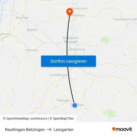Reutlingen-Betzingen to Leingarten map