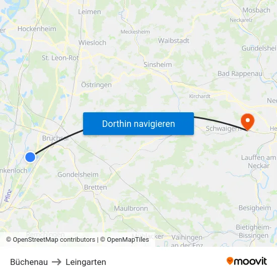 Büchenau to Leingarten map