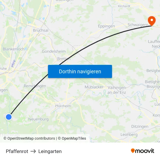 Pfaffenrot to Leingarten map