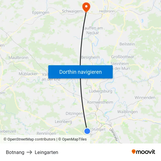 Botnang to Leingarten map