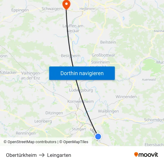 Obertürkheim to Leingarten map