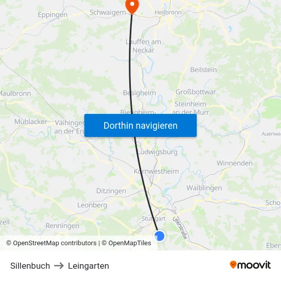 Sillenbuch to Leingarten map