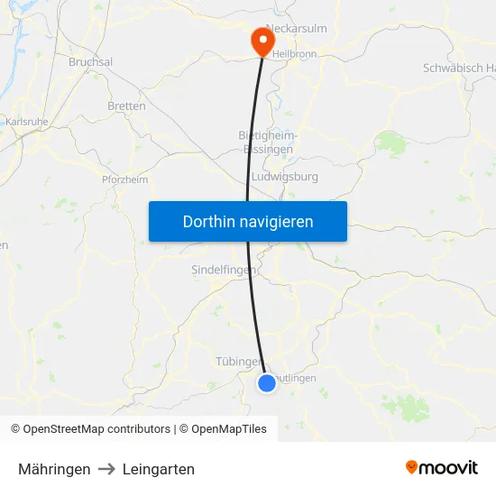 Mähringen to Leingarten map