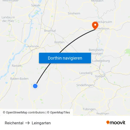 Reichental to Leingarten map
