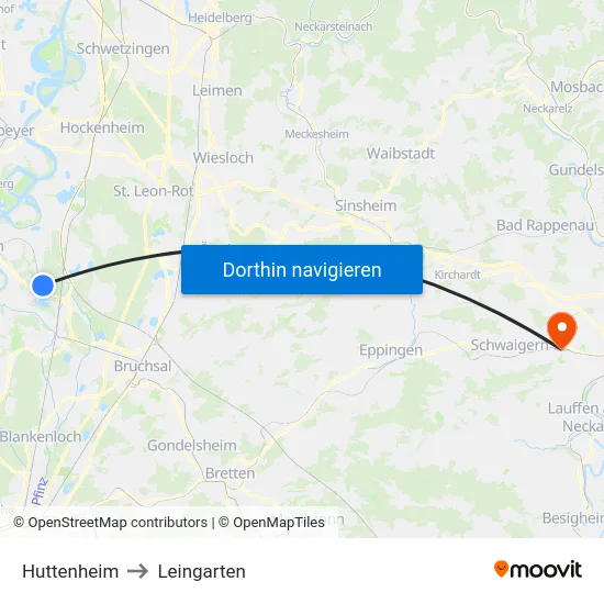Huttenheim to Leingarten map