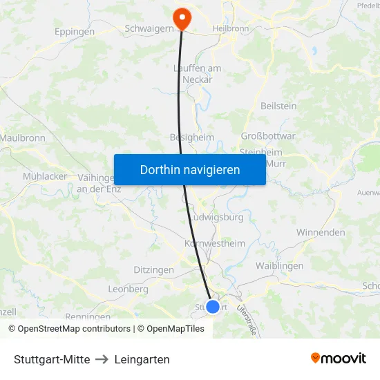 Stuttgart-Mitte to Leingarten map