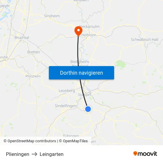 Plieningen to Leingarten map