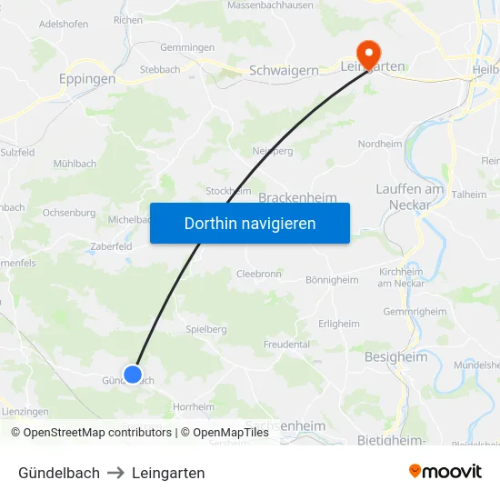 Gündelbach to Leingarten map