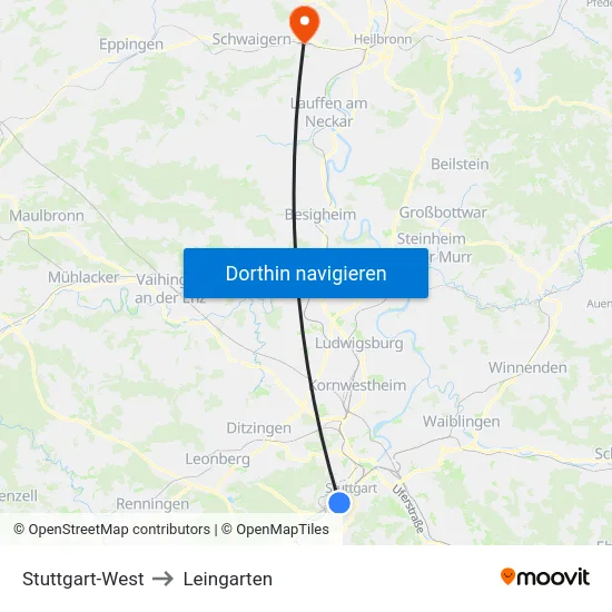 Stuttgart-West to Leingarten map