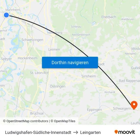 Ludwigshafen-Südliche-Innenstadt to Leingarten map